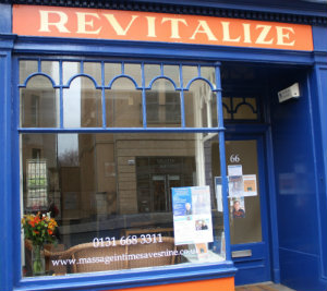 Revitalize Edinburgh, massage and holistic therapies shop front.